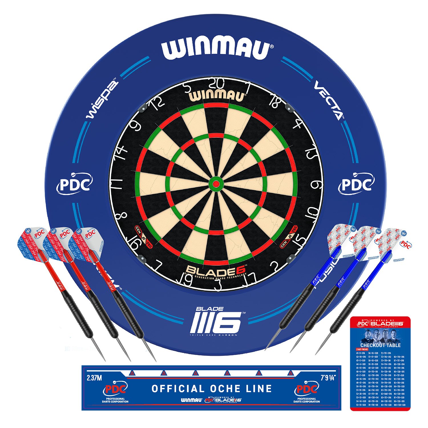 Winmau PDC Blue surround COMBO deal | Blade 6 dartbord + Surround + Winmau Starter pakket