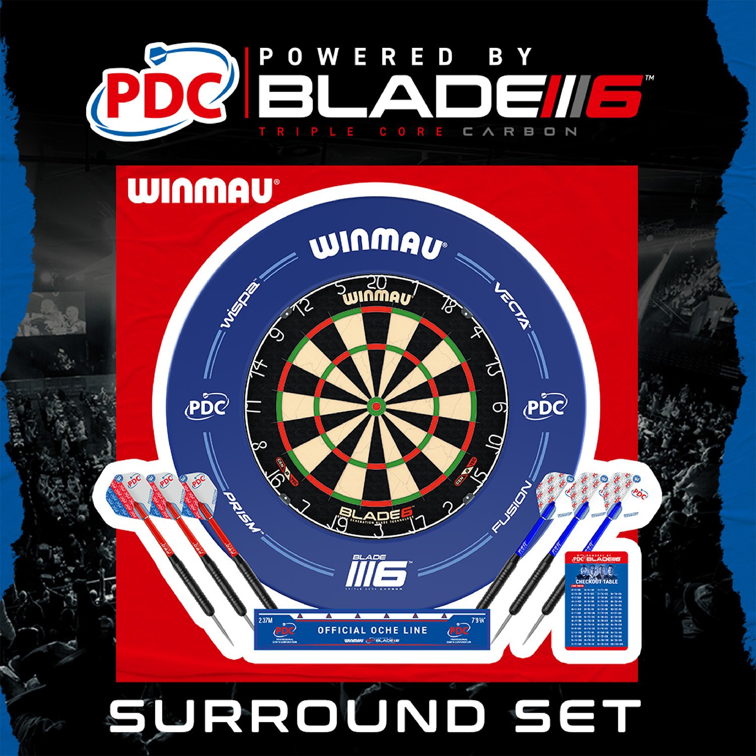 Winmau PDC Blue surround COMBO deal | Blade 6 dartbord + Surround + Winmau Starter pakket - Afbeelding 7